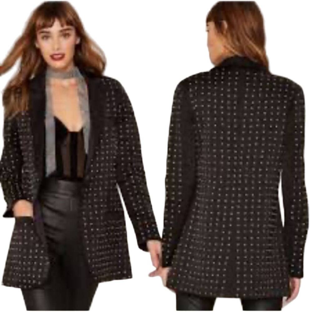 Nasty Gal Collection Black Rhinestone Satin Blazer MEDIUM Studded Cocktail RARE